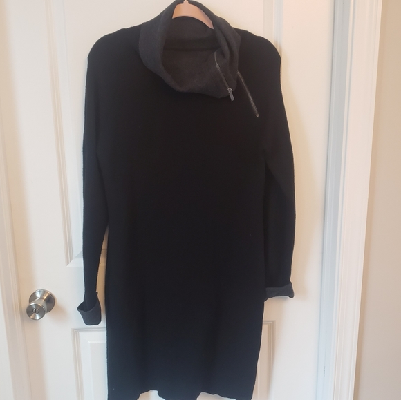 Cynthia Rowley Black and Grey Sweater Dress Cowl Neck with Zipper Size Large - Picture 6 of 9